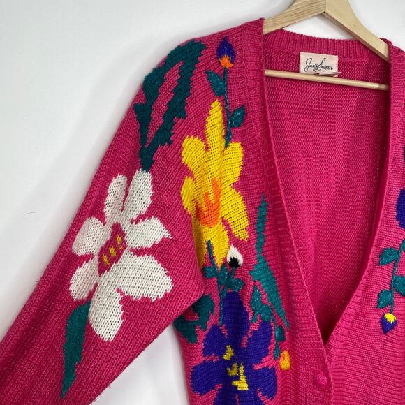 Jaclyn Smith Vintage Pink Floral Knit Cardigan Sweater Women's Size Medium M - Picture 4 of 8